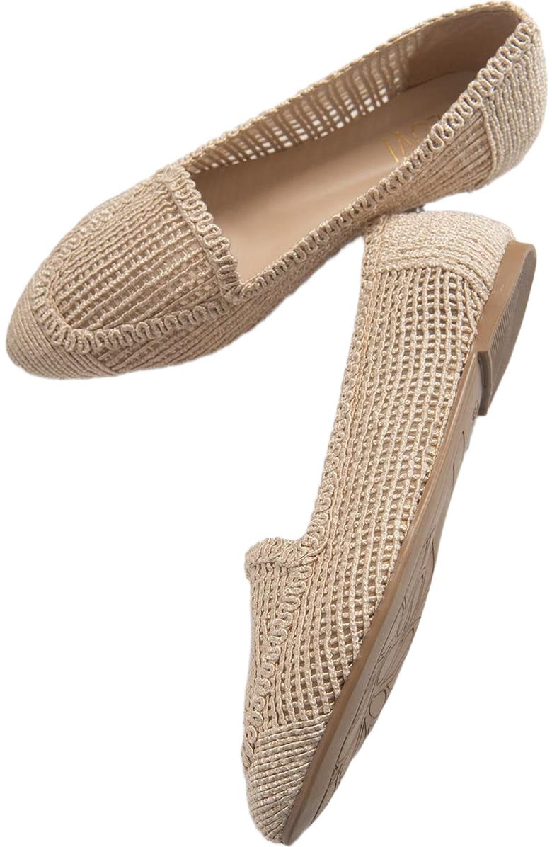 Prologue Shoes Mira Knit Ballet Flat, Main, color, Cream Beige Faux Leather