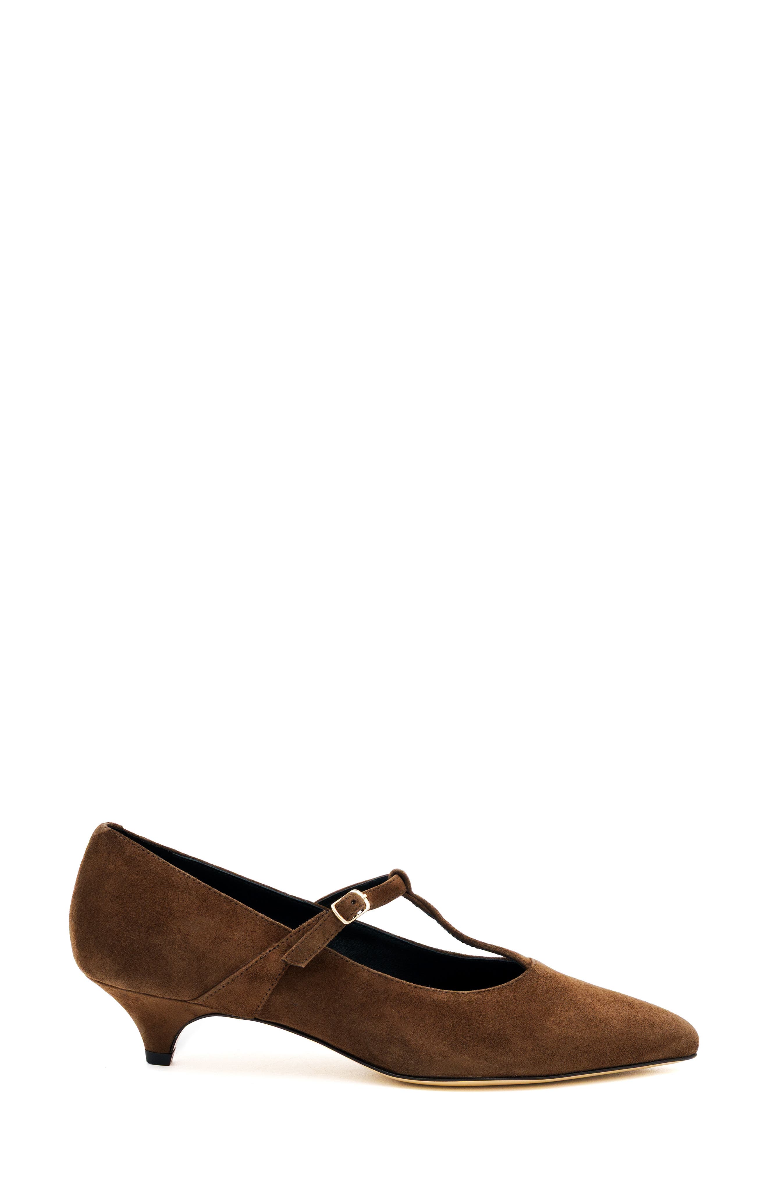 Acciaio Leather T-Strap Pump, Alternate, color, DARK BROWN