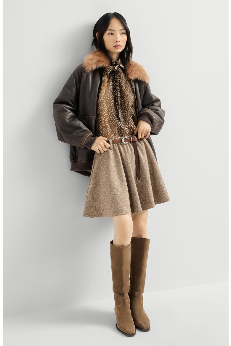 Virgin wool donegal mini circle skirt with monili, Alternate, color, Pine Cone Brown