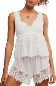 Free People Petal Party Ruffle Trim Lace Babydoll Top