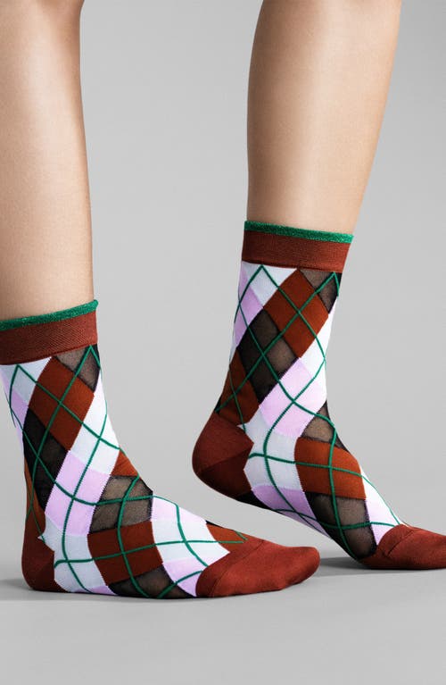 Hansel From Basel Argyle Crew Socks In Red
