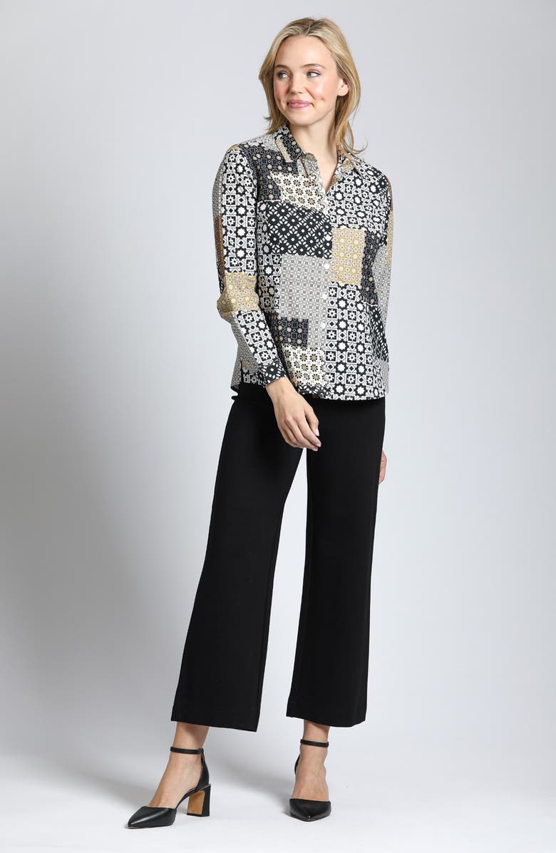 APNY Print Poplin Button-Up Shirt, Alternate, color, Grey/Beige Multi