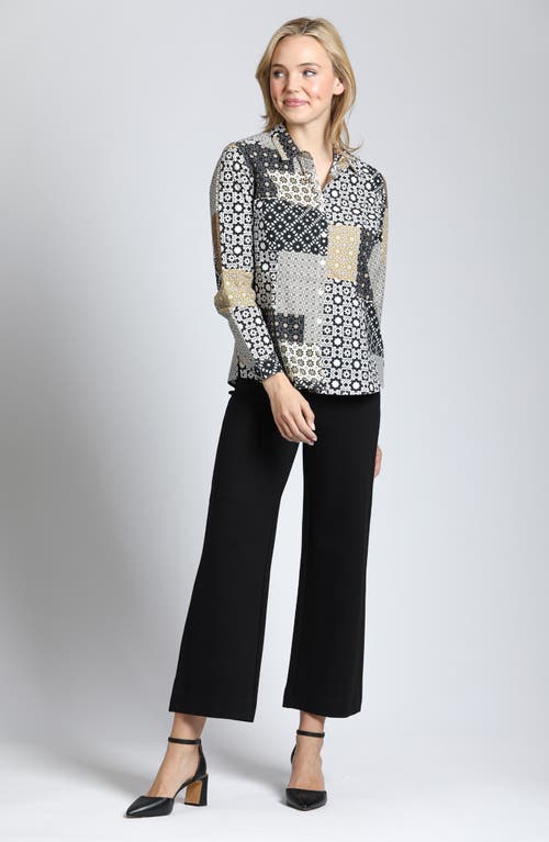 Apny Print Poplin Button-up Shirt In Grey/beige Multi