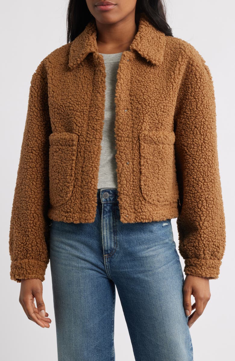 Lucky Brand Patch Pocket Faux Fur Crop Jacket, Alternate, color, Cappucino
