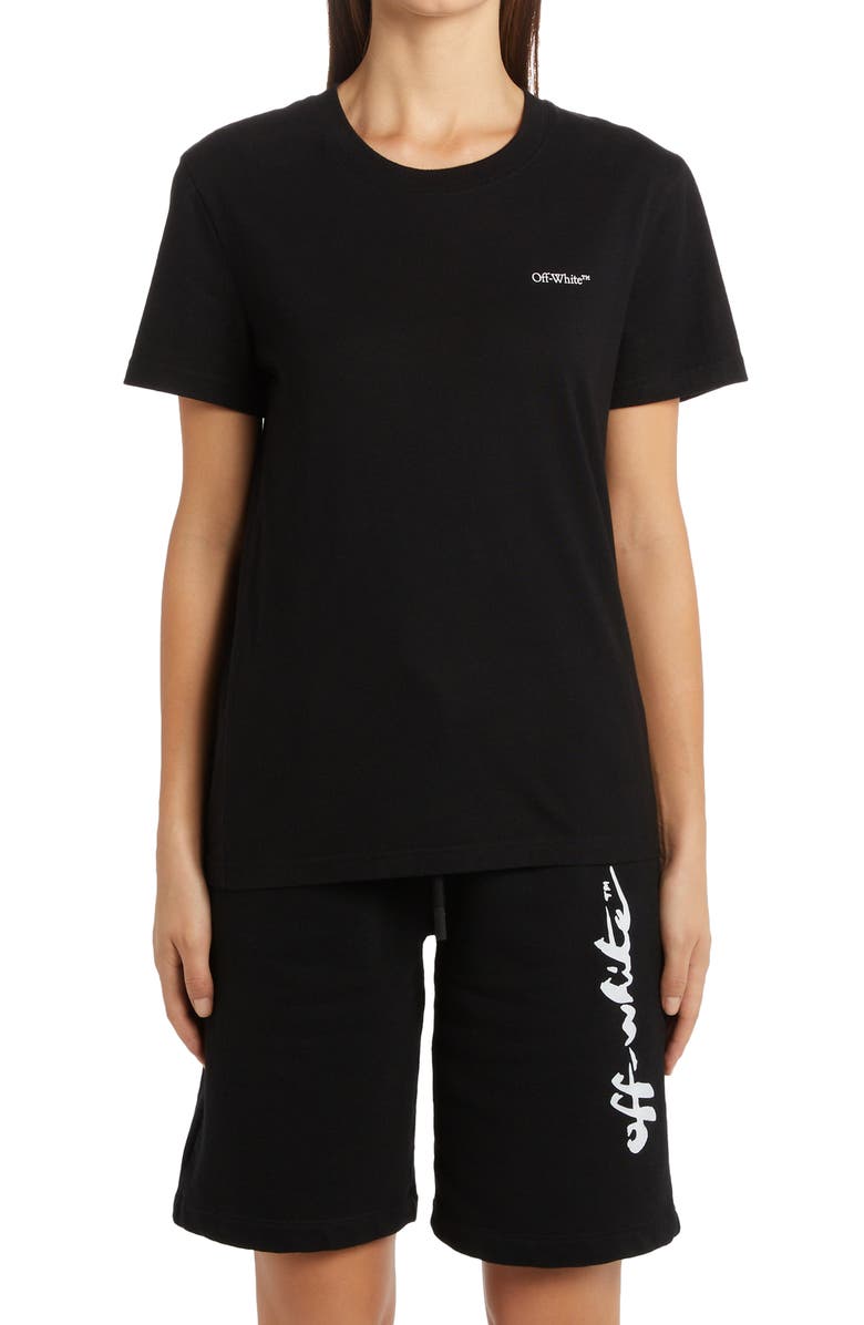 Off-White Floral Logo Embroidered Cotton Tee, Main, color, Black Multicolor