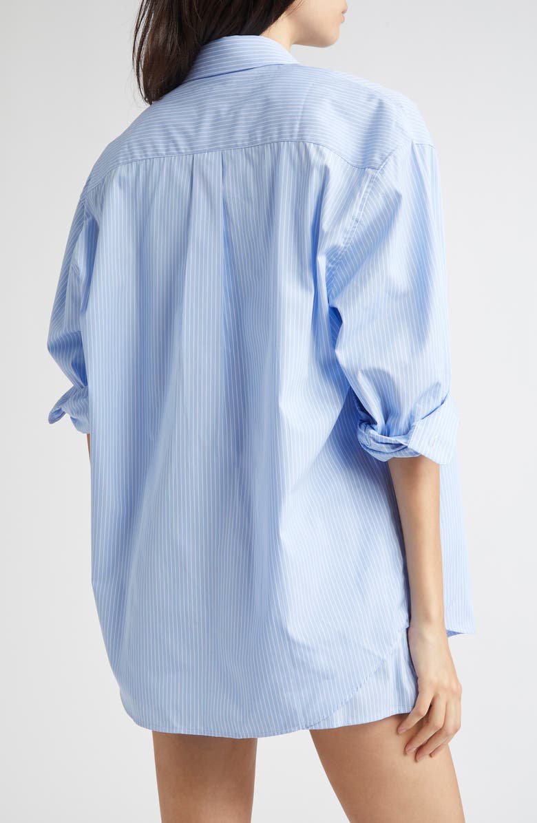 Sporty & Rich SRC Stripe Oversize Cotton Poplin Button-Up Shirt, Alternate, color, Light Blue Striped