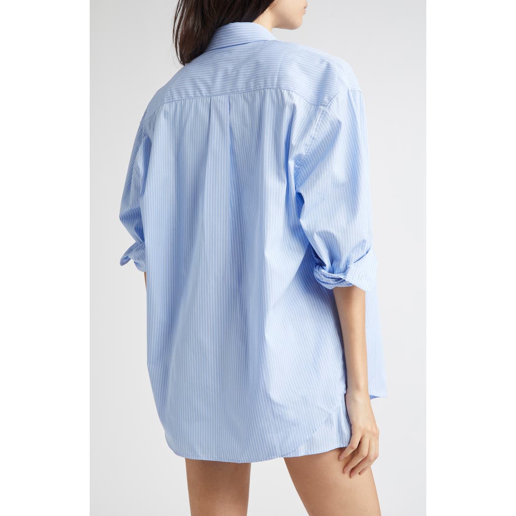 Sporty And Rich Sporty & Rich Src Stripe Oversize Cotton Poplin Button-up Shirt In Blue