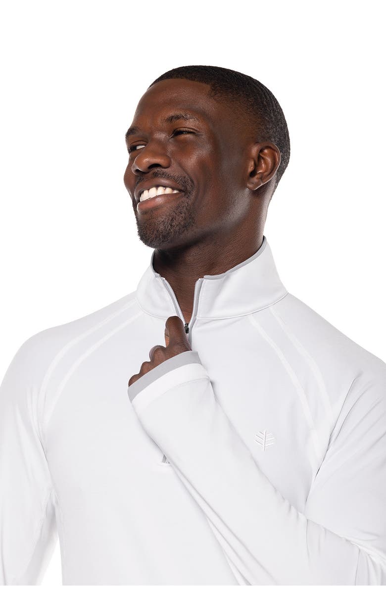 Coolibar Men's Half-Zip Rash Guard - UPF 50+ Sun Protection - Ultimate, Alternate, color, White Line Texture