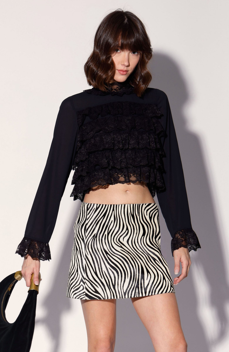 Walter Baker Lana Leather Skirt, Main, color, Zebra Calf Hair