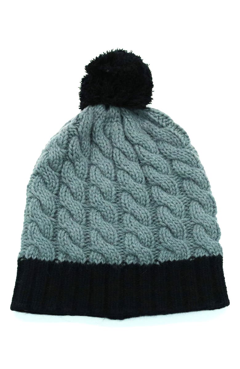 Portolano Wool Blend Pompom Beanie, Main, color, Medium Heather Grey/ Black
