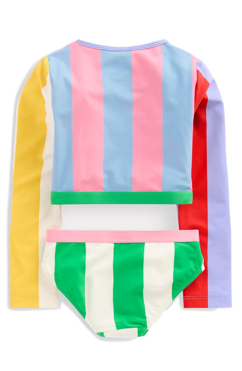 Mini Boden Kids' Stripe Long Sleeve Crop Two-Piece Rashguard Swimsuit, Alternate, color, Blue Multi Stripe