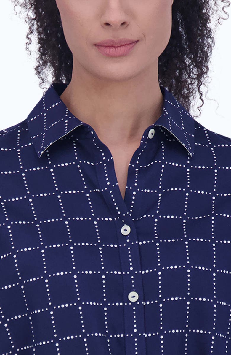 Foxcroft Rocca Dot Print Long Sleeve Cotton Shirtdress, Alternate, color, Navy