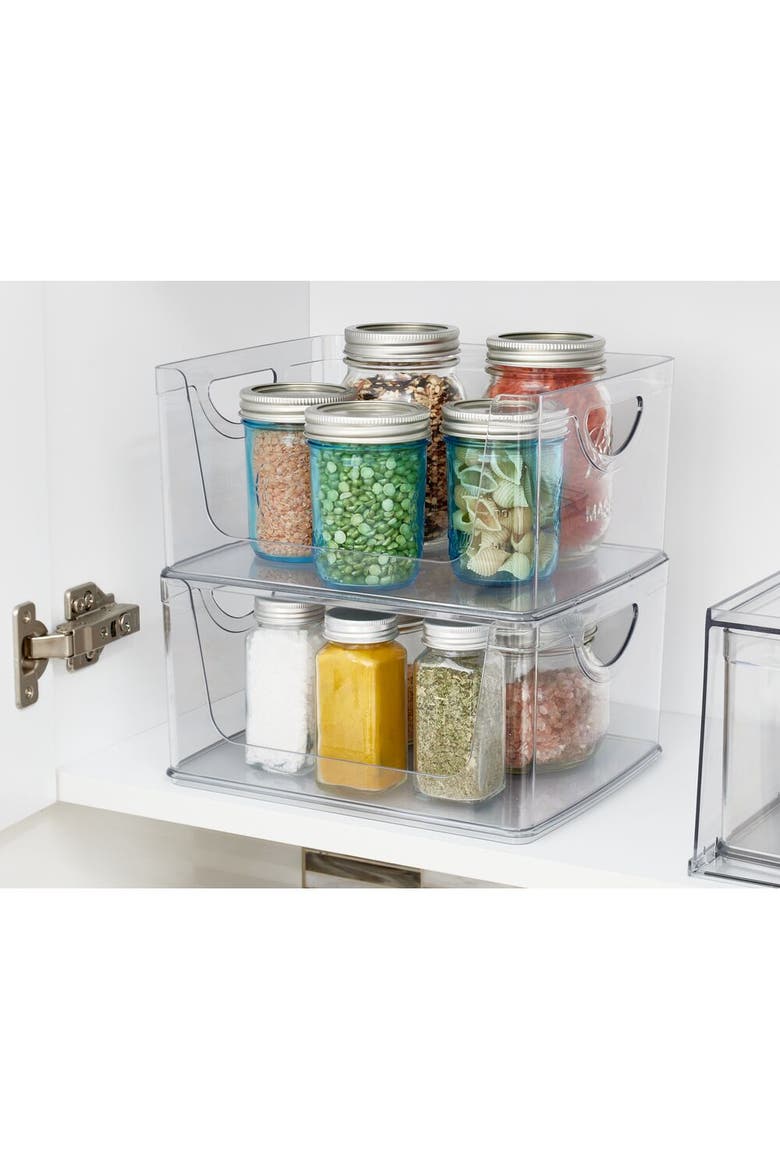 Stackable Open-Front Storage Bins with Handles for Kitchen and Pantry - Set of 4 - Clear, Alternate, color, Clear