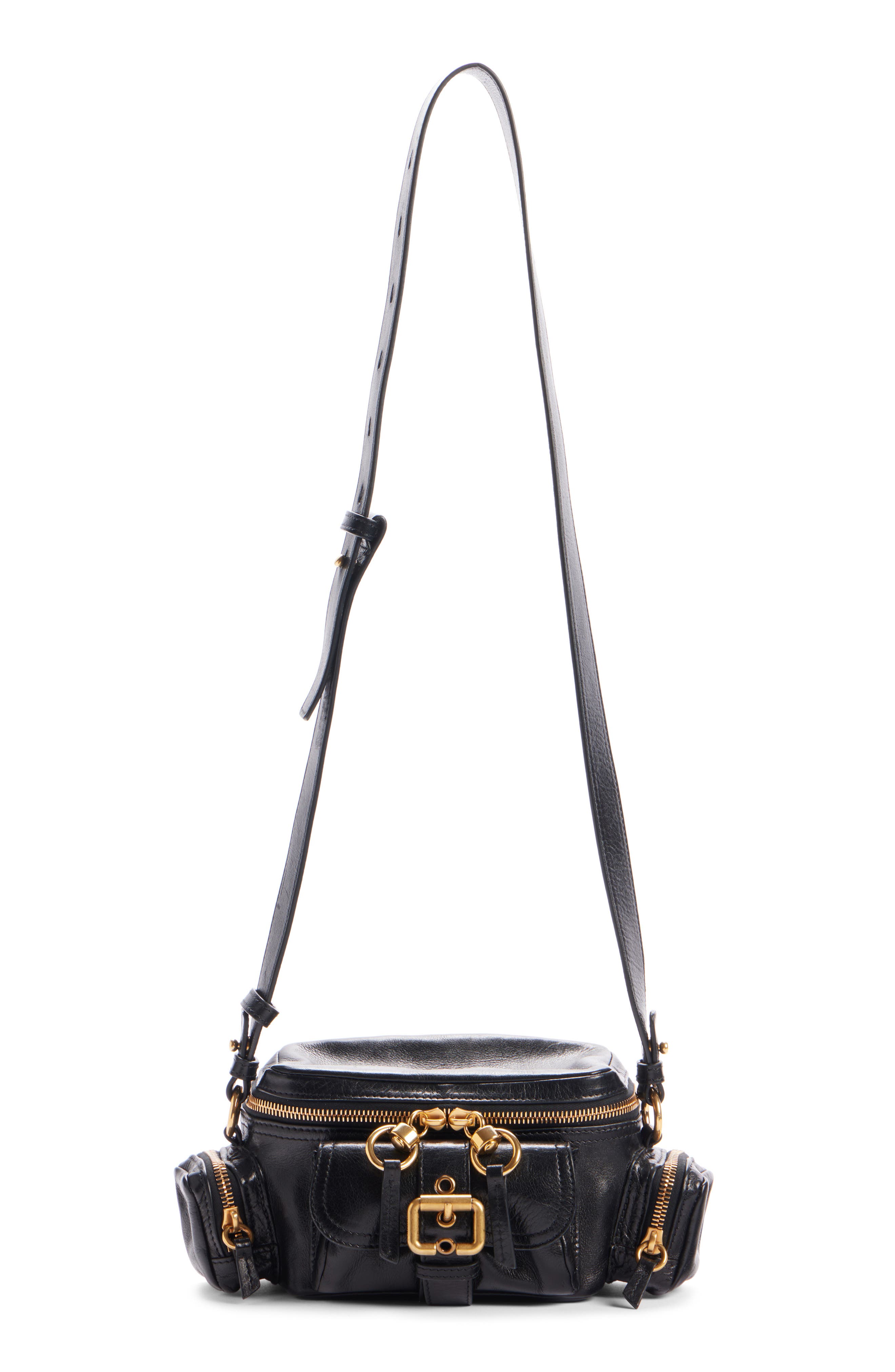 Chloé Small Camera Leather Top Handle Bag, Alternate, color, Black