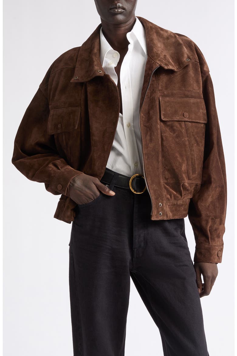 Calfskin Suede Jacket, Main, color, EBENE