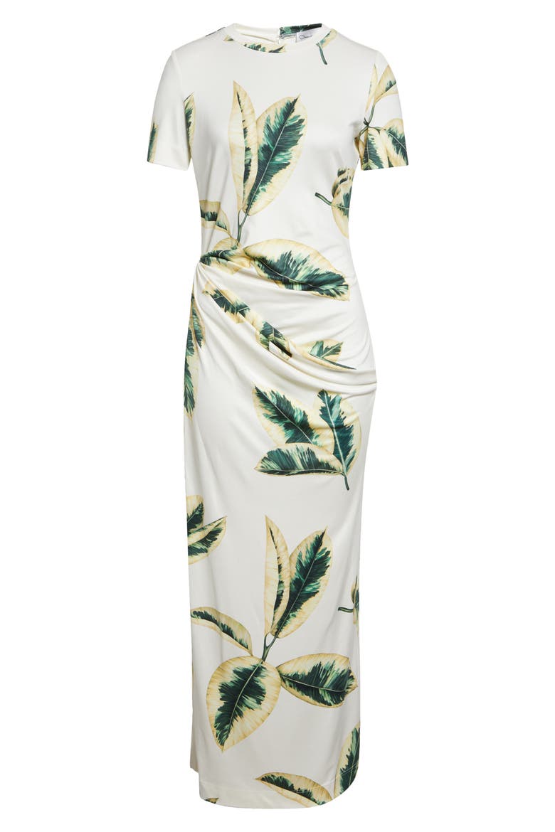 Ficus Leaves Print Jersey Dress, Alternate, color, GREEN/ IVORY