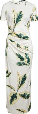 Oscar de la Renta Ficus Leaves Print Jersey Dress