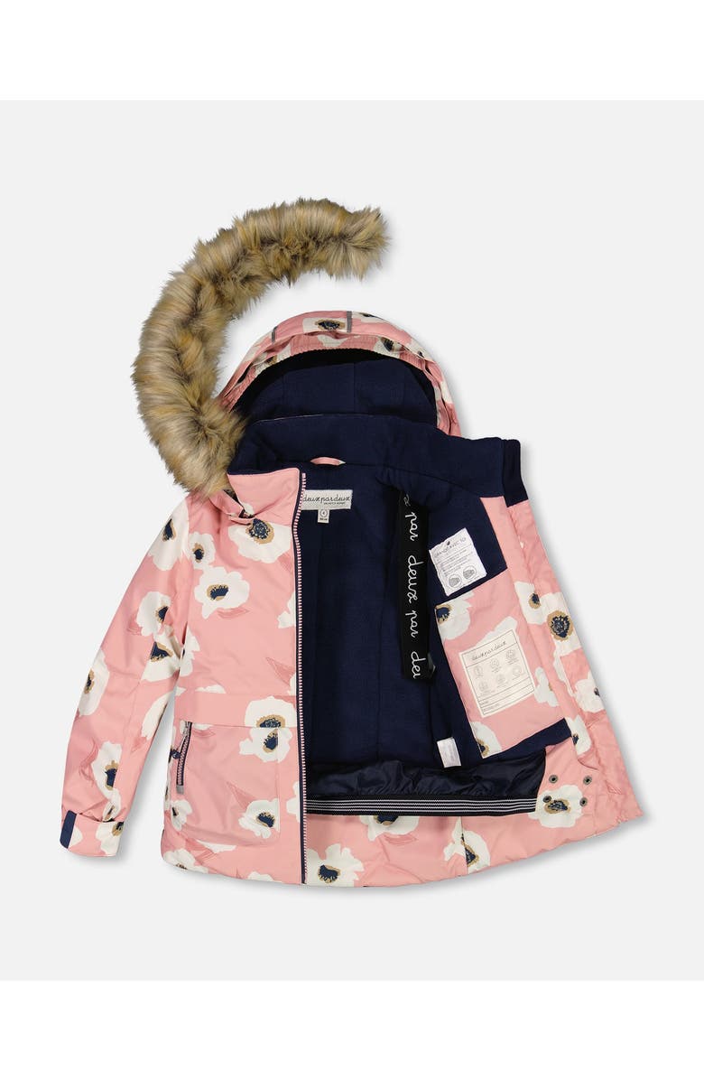 Deux par Deux Girl's Two Piece Snowsuit Pink Printed Off White Flowers And Navy, Alternate, color, 