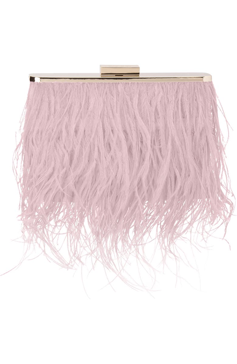 Olga Berg Ostrich Feather Embellished Clutch, Main, color, Blush