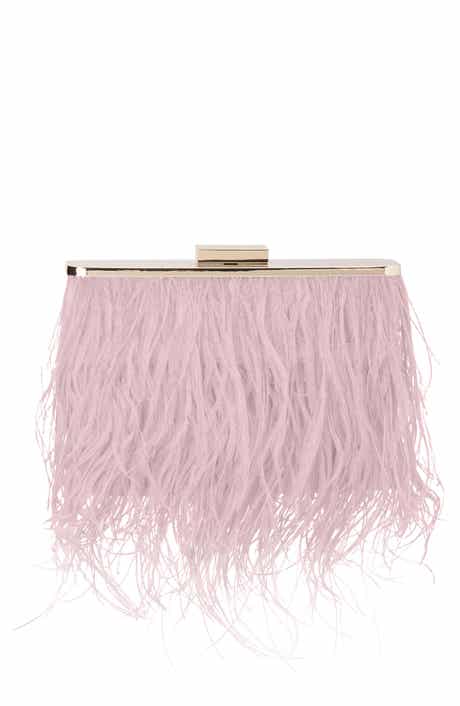 Olga Berg Ostrich Feather Embellished Clutch