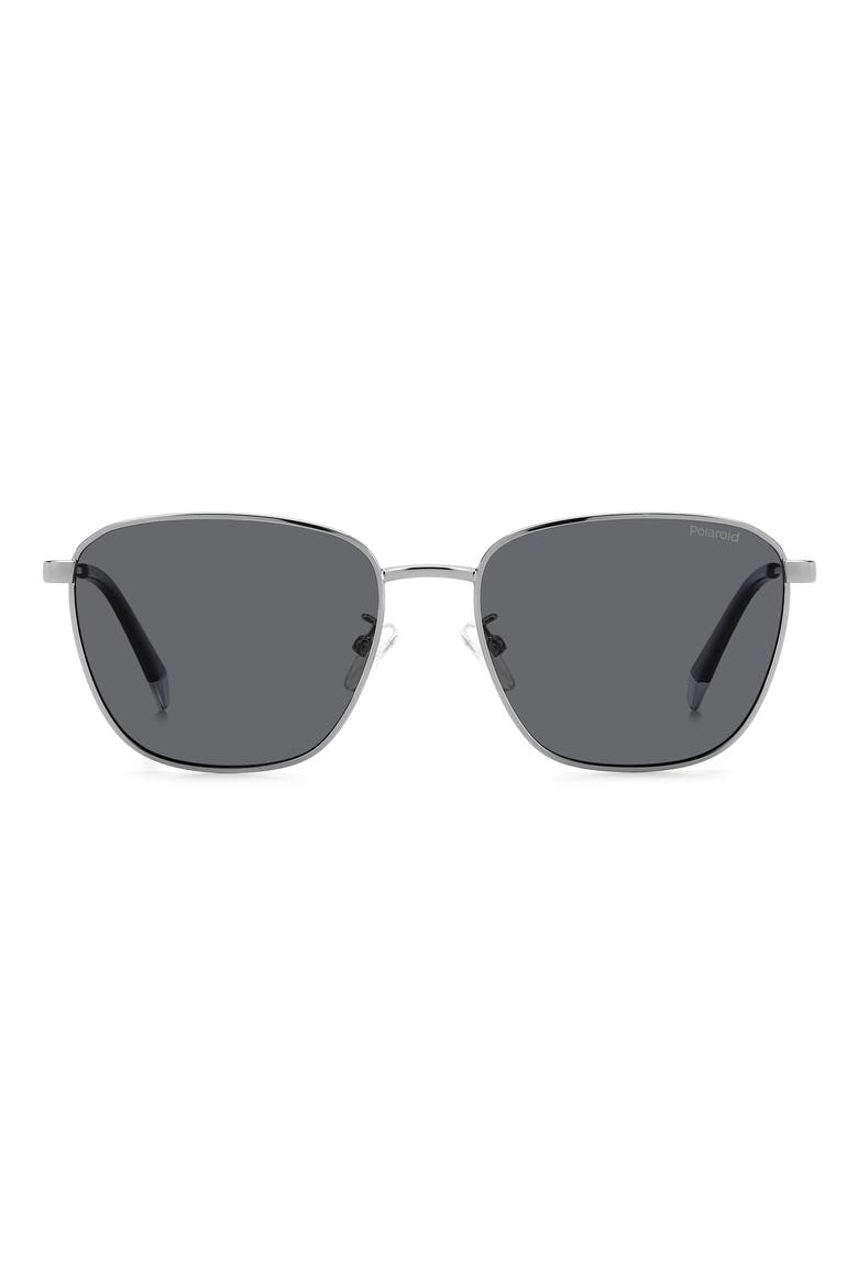 56mm Polarized Rectangular Sunglasses, Main, color, RUTHENIUM/ GRAY POLARIZED