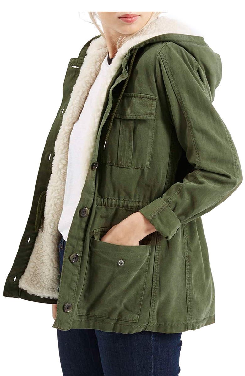 Topshop 'Esme' Faux Fur Lined Parka, Main, color, 