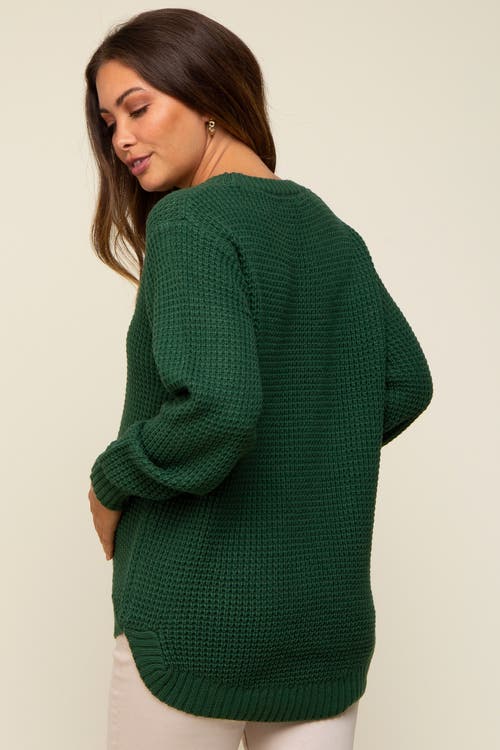 Pinkblush Waffle Knit Rounded Hem Sweater In Green