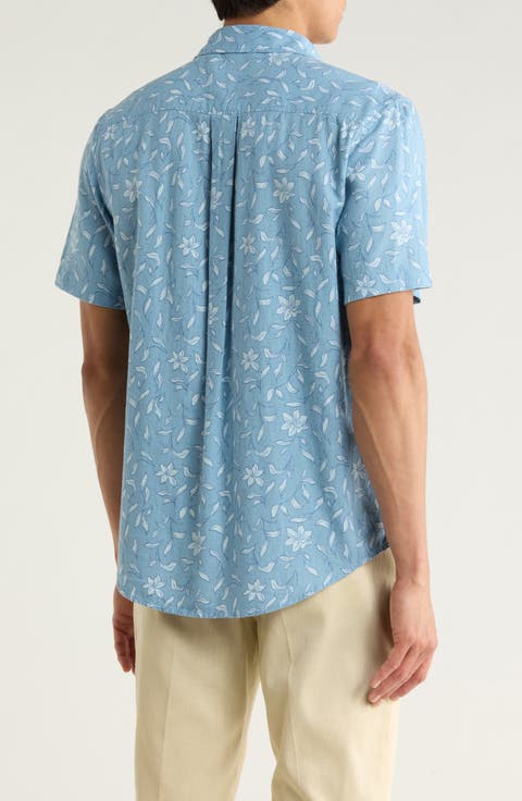 Leaf Short Sleeve Linen Blend Button-Up Shirt