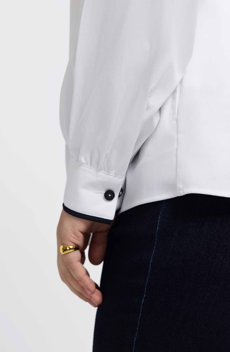 Foxcroft Daphne Contrast Piping Stretch Cotton Blend Pullover, Alternate, color, White