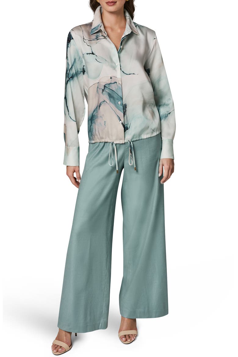 Printed Drawstring Hem Button-Up Shirt, Alternate, color, SKYLIGHT MULTI