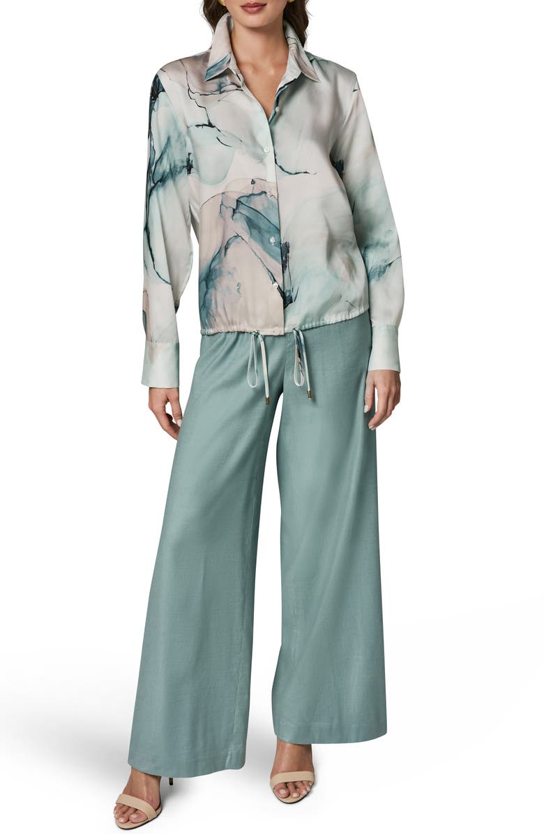 Donna Karan New York Printed Drawstring Hem Button-Up Shirt, Alternate, color,