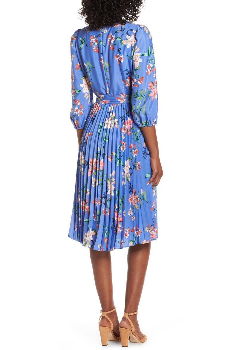 Pleated Faux Wrap Dress, Alternate, color, BLUE