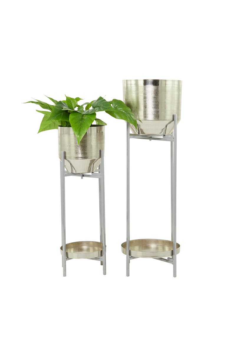 VIVIAN LUNE HOME Silver Metal Modern Planter with Removable Stand - Set of 2, Alternate, color,