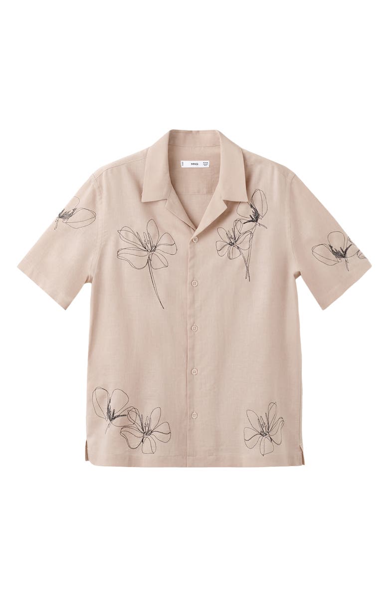 MANGO Regular Fit Embroidered Floral Camp Shirt, Alternate, color, Beige