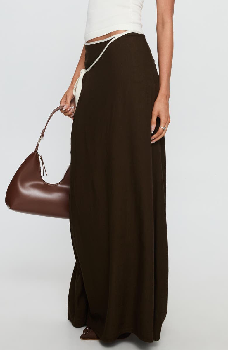 Princess Polly Keirah Contrast Binding Wrap Maxi Skirt, Alternate, color, Chocolate / White