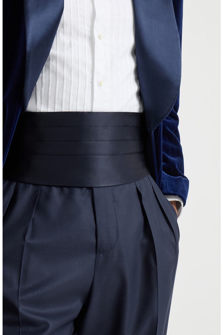 Silk and cotton satin cummerbund, Alternate, color, Navy Blue