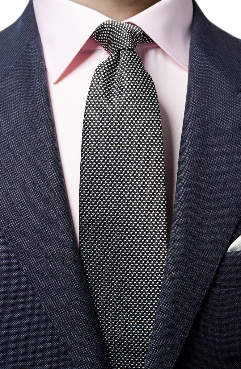 Eton Diamond Silk Tie, Alternate, color, Black