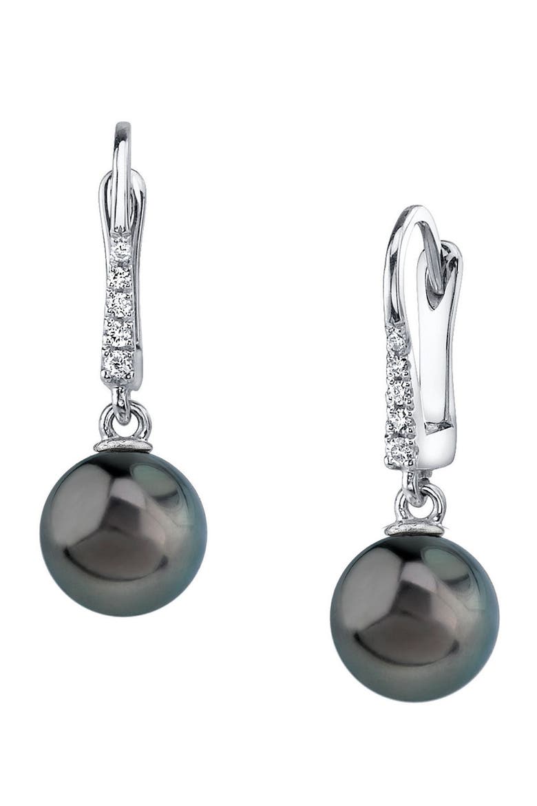 Tahitian South Sea Pearl & Diamond Susan Earrings, Main, color, White Gold