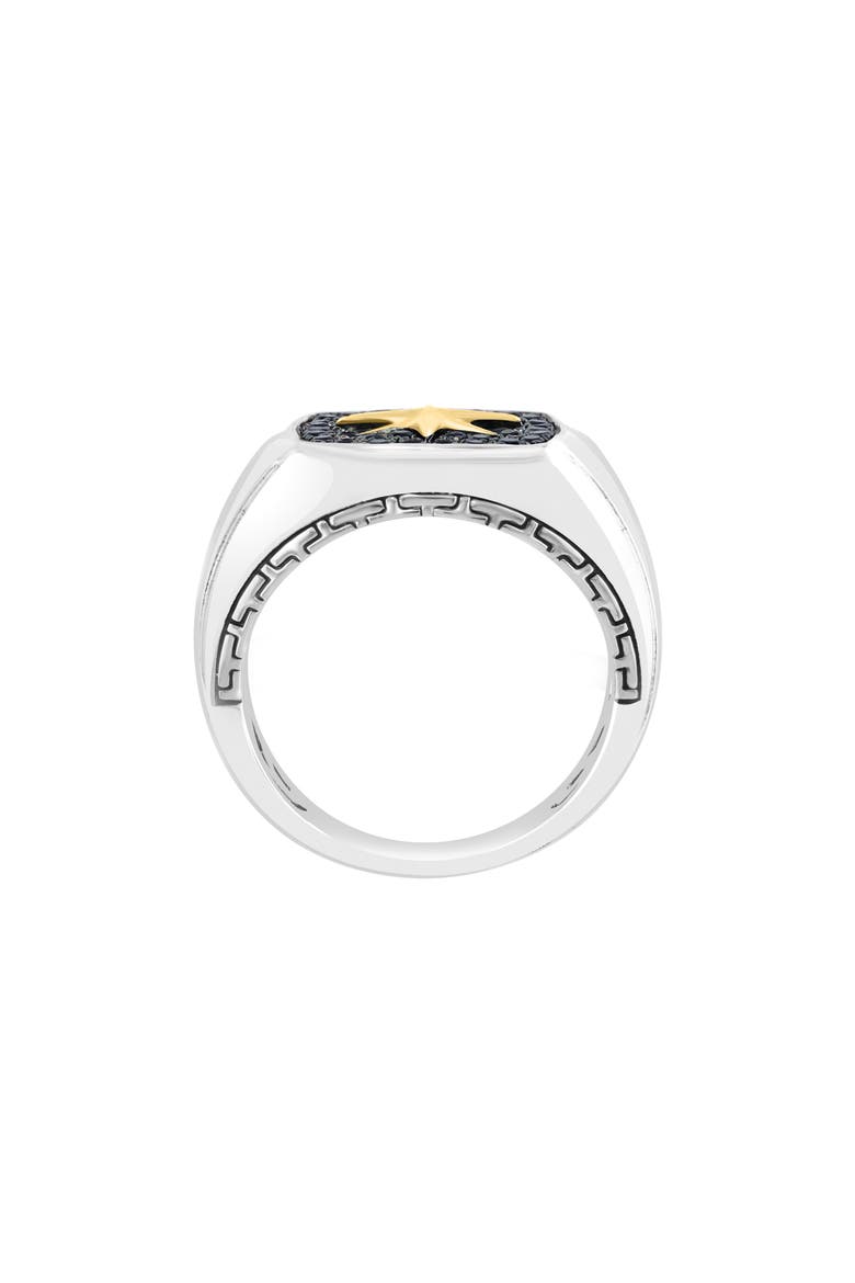 Men's Sterling Silver & 14K Gold Black Sapphire Star Signet Ring, Alternate, color, BLACK