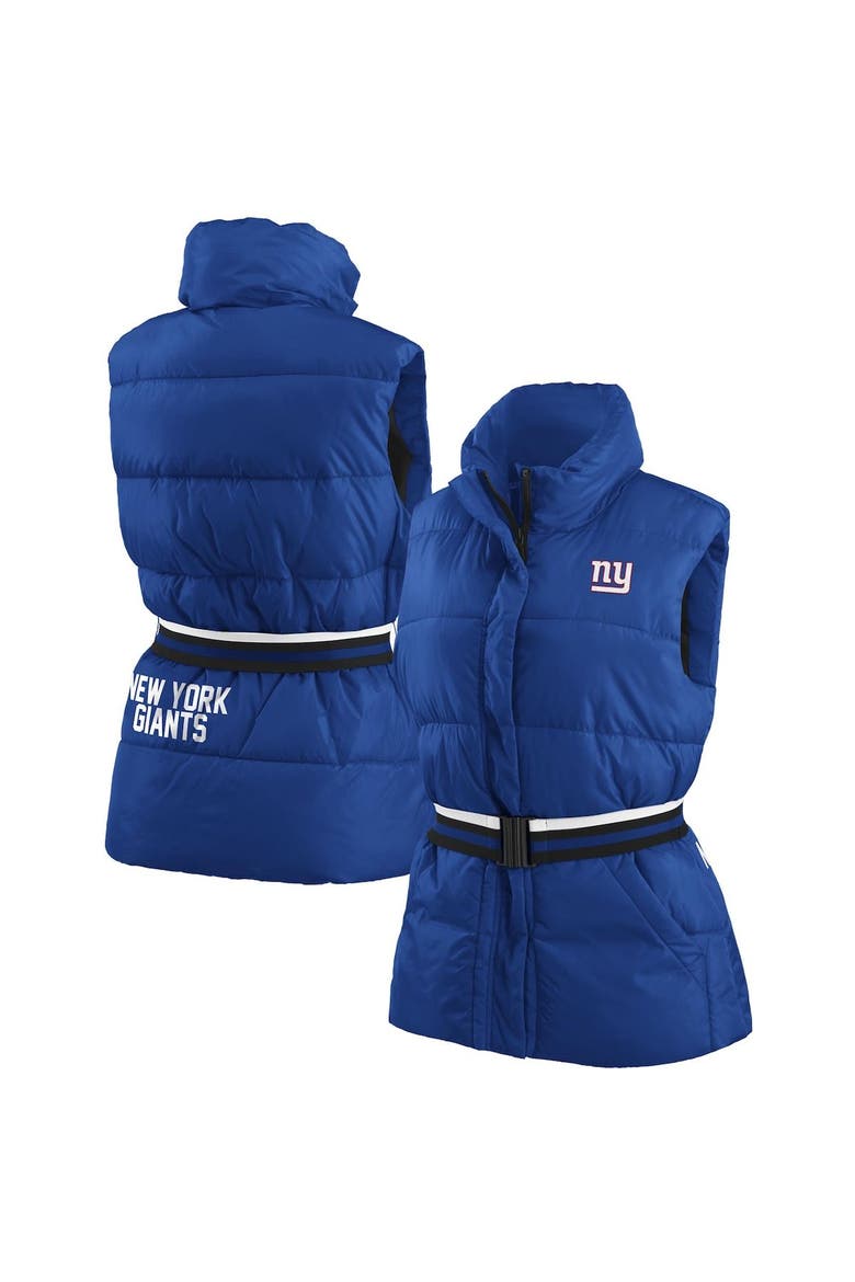 Women's WEAR by Erin Andrews Royal New York Giants Full-Zip Puffer Vest with Belt, Main, color, Royal