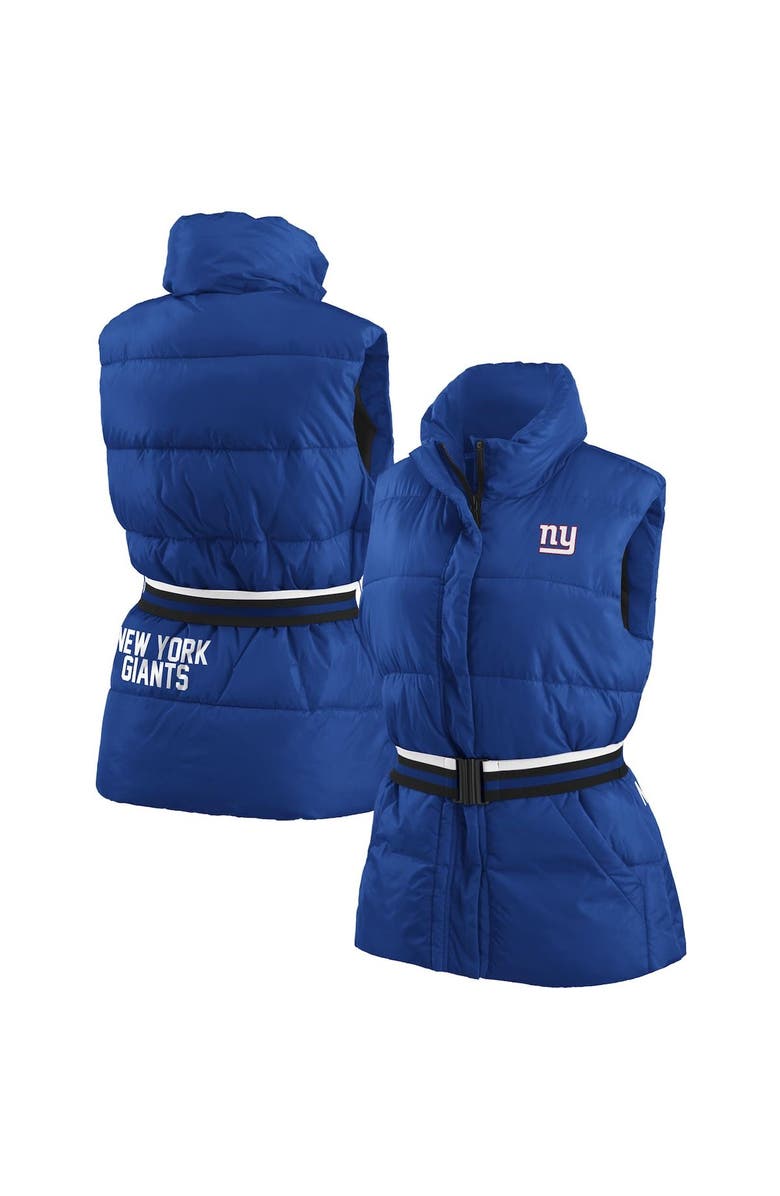 WEAR by Erin Andrews Women's WEAR by Erin Andrews Royal New York Giants Full-Zip Puffer Vest with Belt, Main, color, 