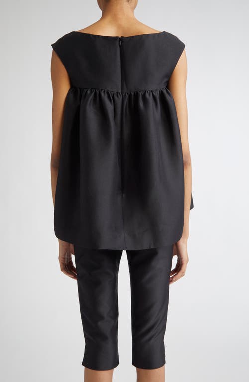 Shushu-tong Shushu/tong Fluffy Notched Floral Appliqué Satin Babydoll Top In Black
