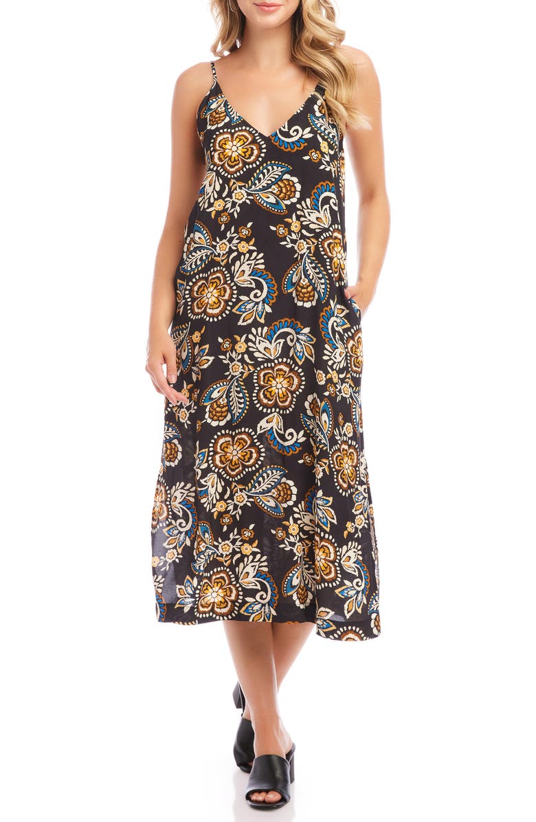Karen Kane Floral Sleeveless Crepe Midi Dress, Main, color, Print
