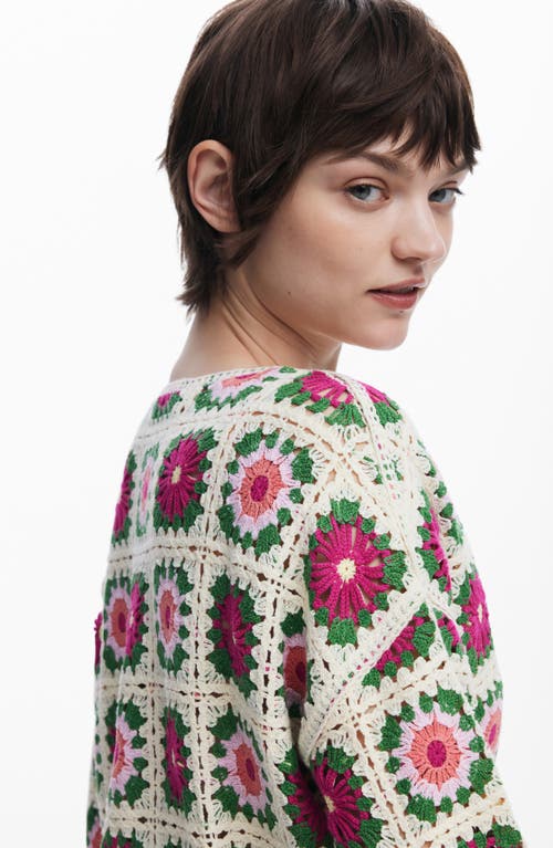 Desigual Cotton Blend Crochet Cardigan In White