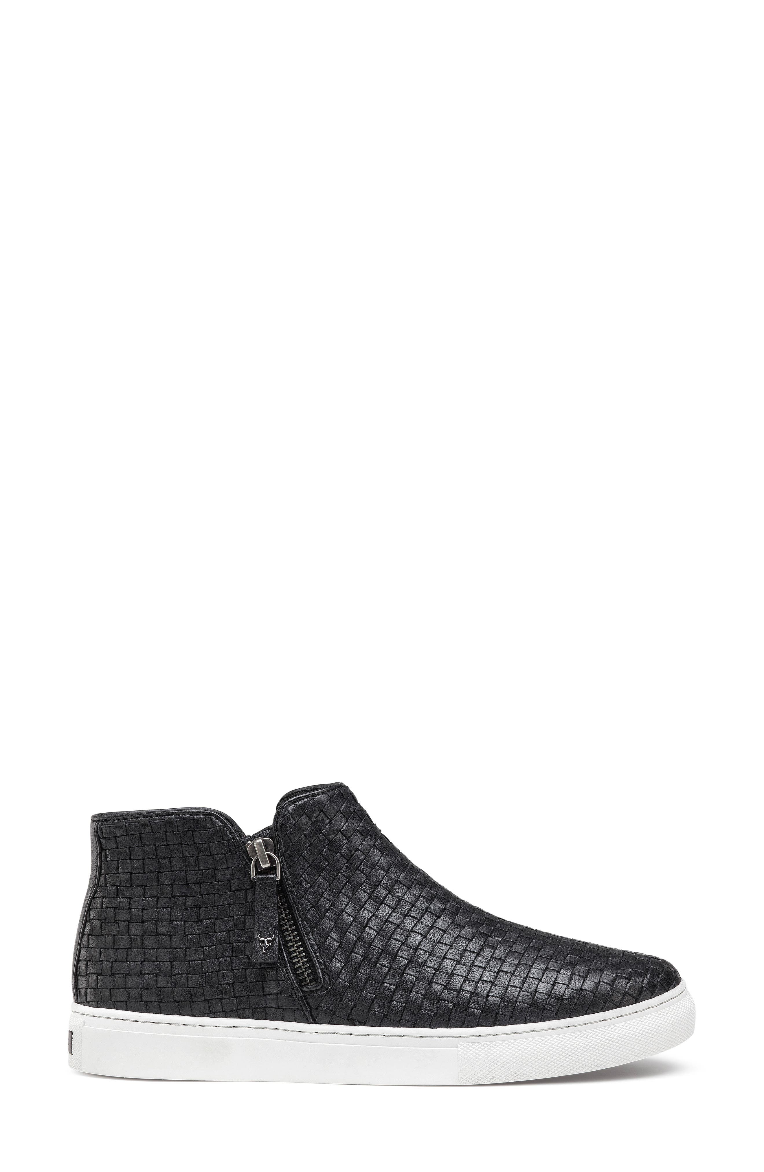 Lora Woven Sneaker Bootie, Alternate, color, BLACK LEATHER