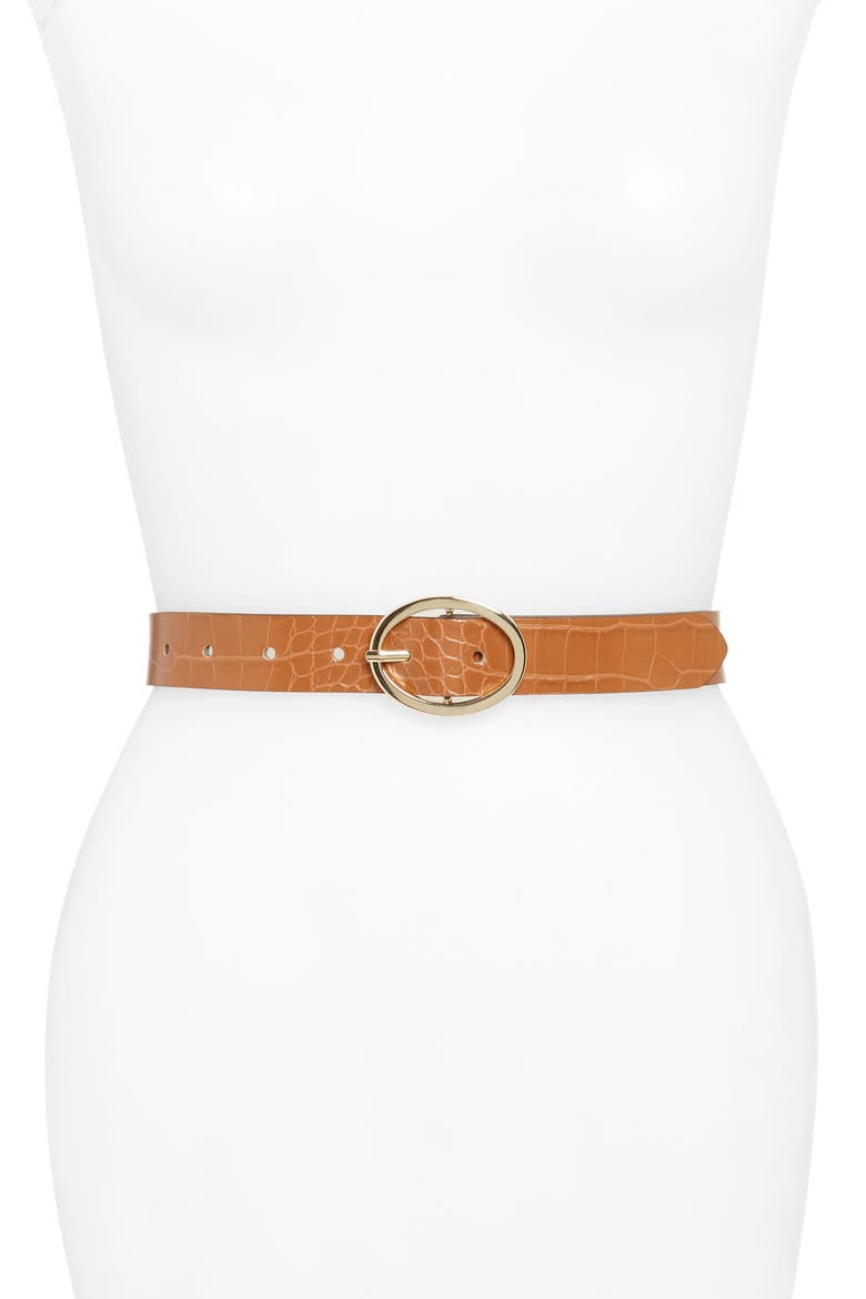 Croc Embossed Faux Leather Belt, Main, color, TAN DALE