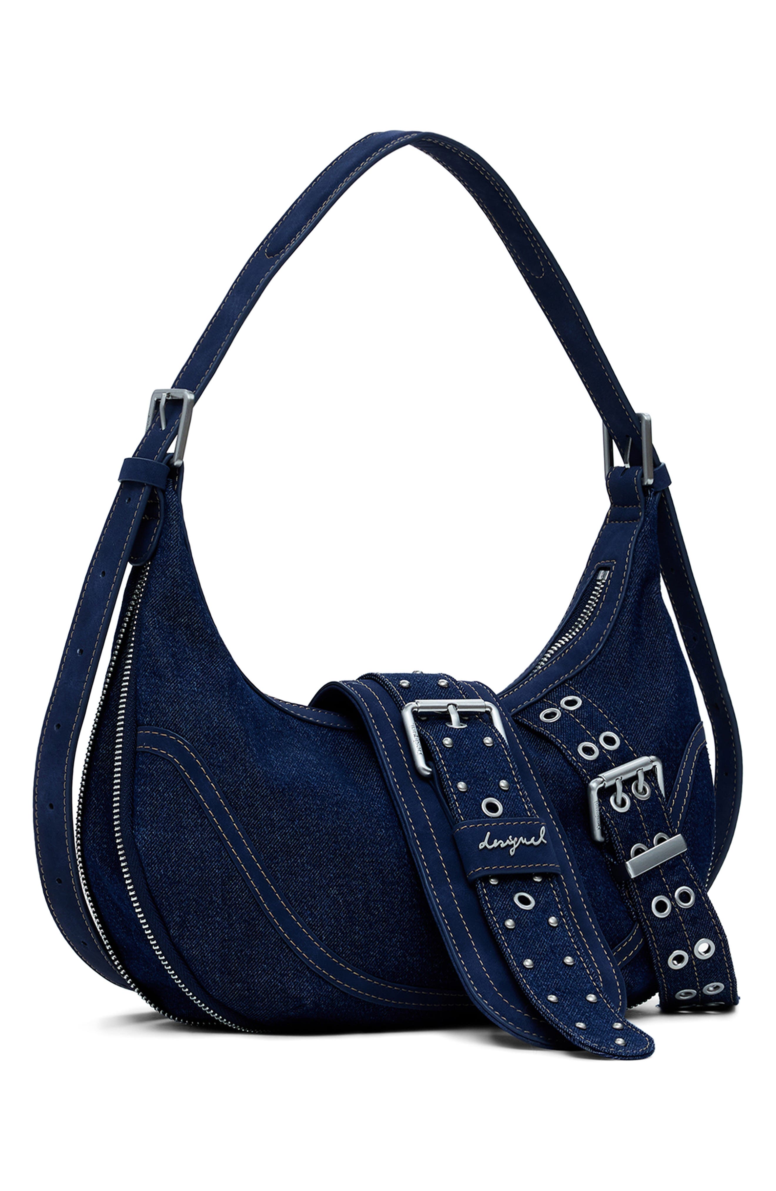 Desigual Belted Denim Shoulder Bag, Alternate, color, Dark Blue