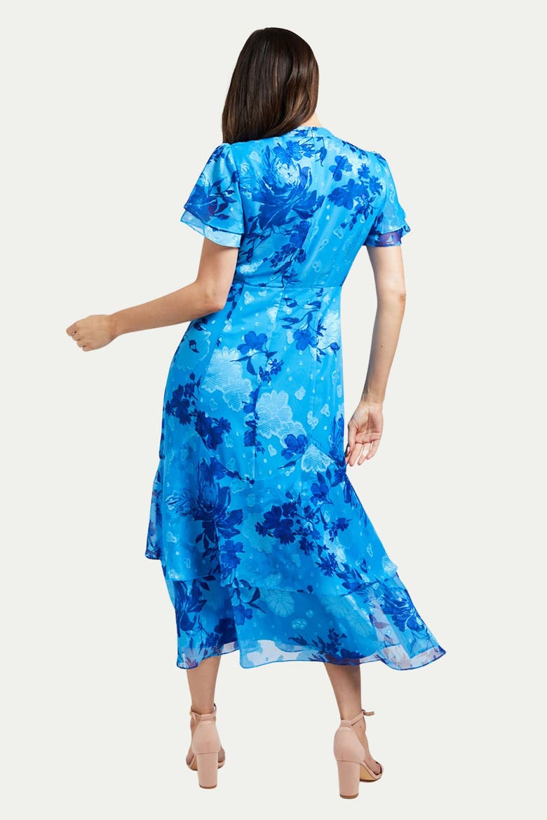 Floral Burn Out Ruffle Midi Dress, Alternate, color, Blue