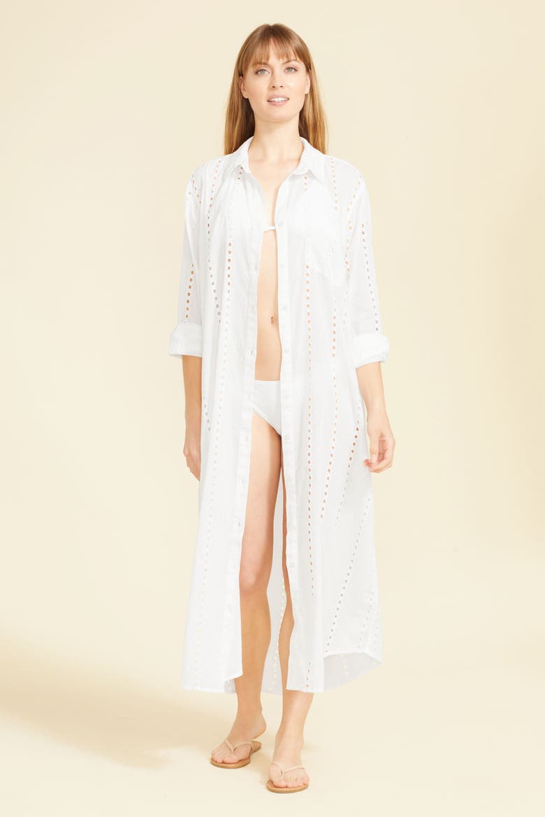 Positano Maxi Shirt Dress Cover-up, Main, color, White