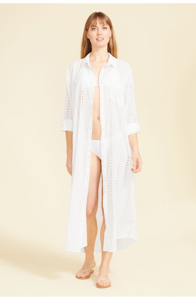 SITANO Positano Maxi Shirt Dress Cover-up, Main, color, White